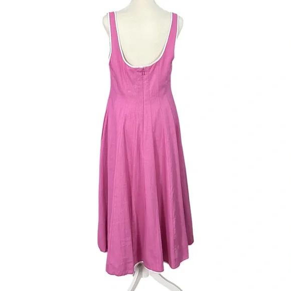 Avec Les Filles Contrast Edge Fit & Flare Midi Linen Blend Dress Size 10 - Picture 3 of 12